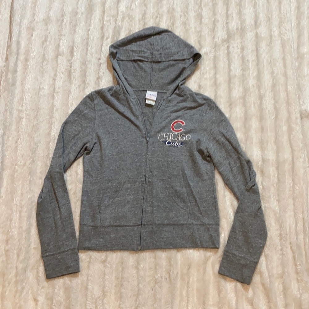 Chicago Cubs baseball gray sweatshirt zip up with hood long sleeve with pockets
